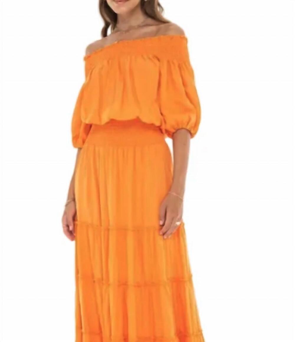 NEW ROMI THE BRAND solid off the shoulder maxi dress in orange - Picture 2 of 2